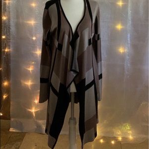 Y2K GRANNY CHIC GRANNY STYLE GRANDPA SWEATER Color-block WATERFALL DUSTER